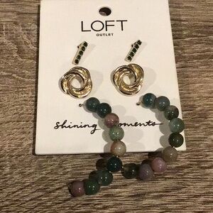 NWT LOFT Outlet Shining Moments Set of 3 Pairs Green Earrings Beaded Hoop Bar